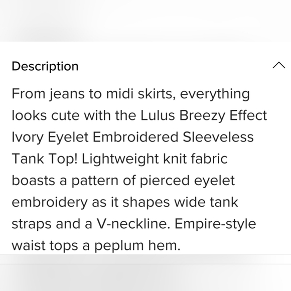 NWT Lulu's Breezy Effect Ivory Eyelet Tank Top Size Medium - Picture 13 of 15